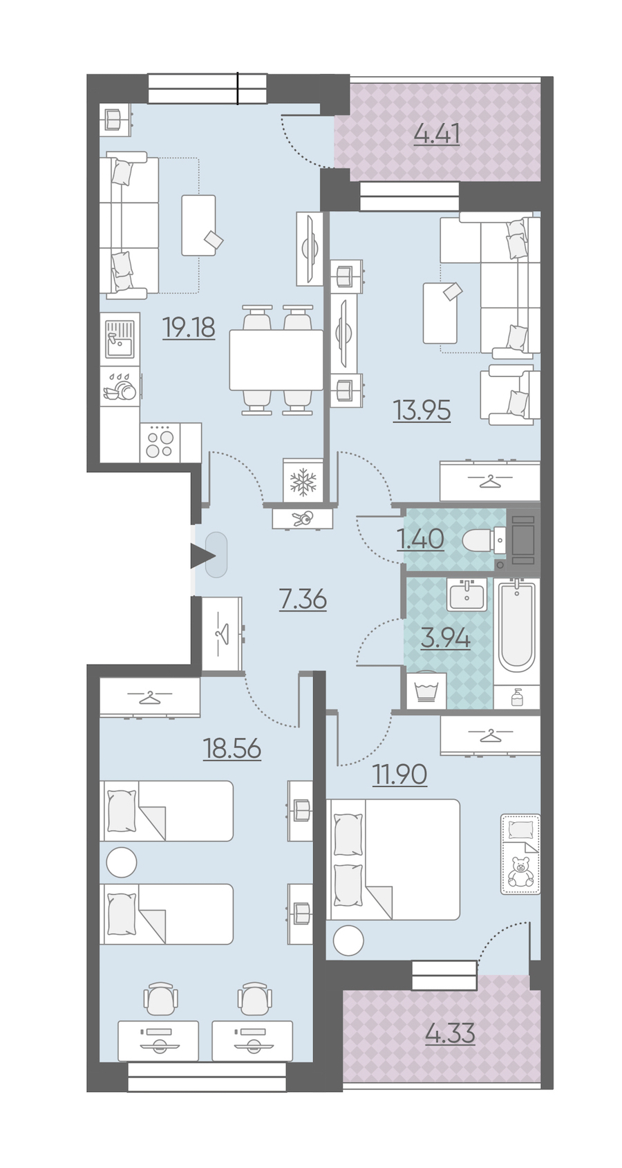Трехкомнатная квартира в : площадь 80.67 м2 , этаж: 15 – купить в Санкт-Петербурге